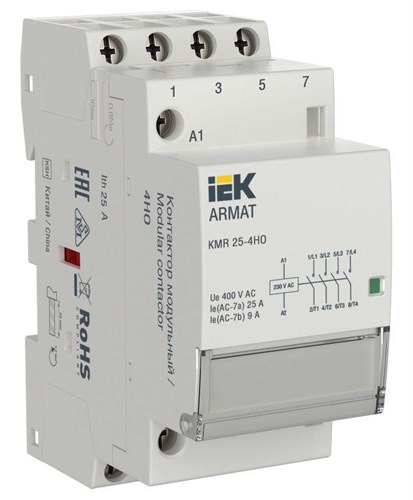 Контактор модульный KMR 25А 230В AC 4НО ARMAT IEK AR-KMR10-025-40-230 1816543 - фото 16760190