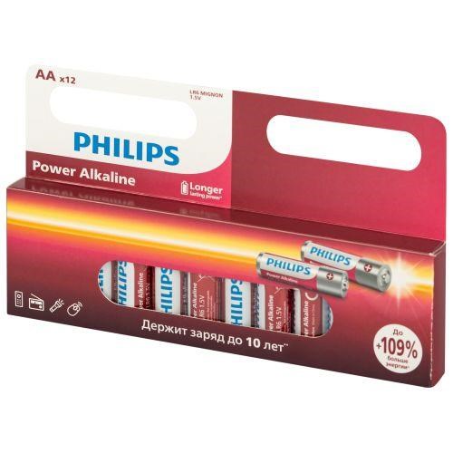 Элемент питания алкалиновый AA/LR6 1.5В Power (блист. 12шт) Philips Б0064661 1843206 - фото 16760220