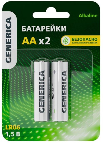 Элемент питания алкалиновый AA/LR6 Alkaline (блист.2шт) GENERICA ABT-LR06-ST-L02-G 1777262 - фото 16760491
