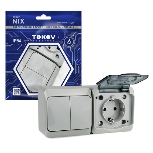 Блок ОП Nix (розетка 16А 250В с заземл. + 2-кл. выкл. 10А) IP54 сер. TOKOV ELECTRIC TKE-NX-V2RZ-C06T-IP54 1712885 - фото 16760595
