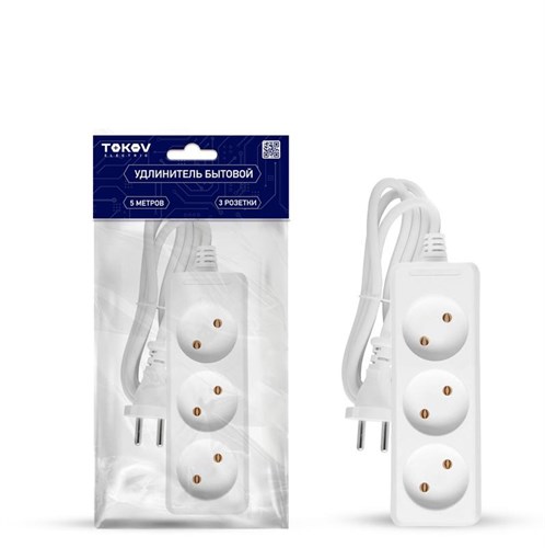 Удлинитель 3х5м без заземл. 10А 2х0.75 TOKOV ELECTRIC TKE-C01-BU3-5-075 1701099 - фото 16760633