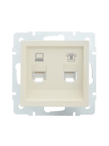 Розетка компьютерная + телефонная 1-м СП Vesna механизм крем. LEZARD 742-0388-143 1633880 - фото 16760804