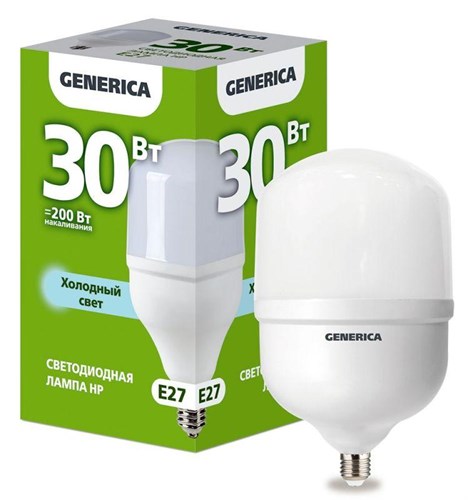 Лампа светодиодная HP 30Вт 6500К E27 230В GENERICA LL-HP-30-230-65-E27-G 1647638 - фото 16760854