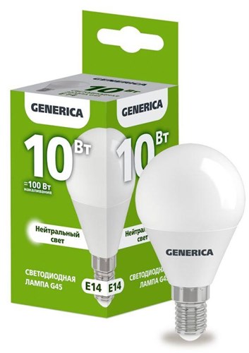 Лампа светодиодная G45 10Вт шар 4000К E14 230В GENERICA LL-G45-10-230-40-E14-G 1647629 - фото 16760856