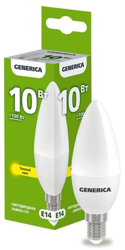 Лампа светодиодная C35 10Вт свеча 3000К E14 230В GENERICA LL-C35-10-230-30-E14-G 1647614 - фото 16760862