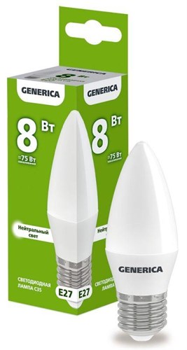Лампа светодиодная C35 8Вт свеча 4000К E27 230В GENERICA LL-C35-08-230-40-E27-G 1647613 - фото 16760863