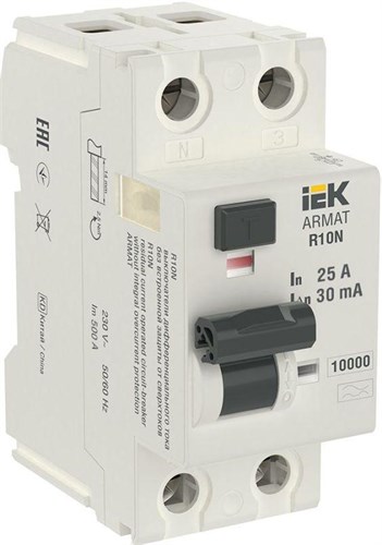 Выключатель дифференциального тока (УЗО) 2п 25А 30мА тип A ВДТ R10N ARMAT IEK AR-R10N-2-025A030 1597215 - фото 16761106