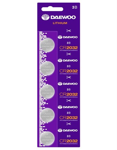 Элемент питания литиевый CR2032 3В 2021 BL-5 (уп.5шт) DAEWOO 5030268 1588751 - фото 16761130