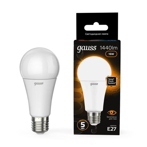 Лампа светодиодная Black 16Вт A60 грушевидная 3000К тепл. бел. E27 1380лм GAUSS 102502116 503354 - фото 16761701