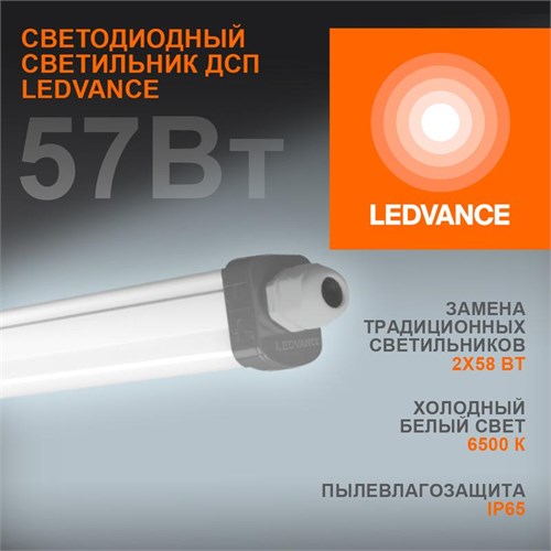 Светильник светодиодный Eco Class Damp Proof Slim 57Вт 6500К IP65 6000лм 1.5м ДСП промышленный накладной/подвесной сер. (аналог ЛСП) LEDVANCE 4058075169166 510558 - фото 16761917
