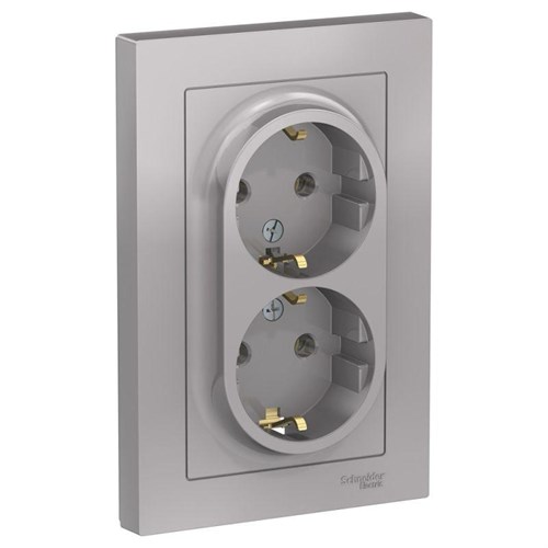 Розетка 2-м СП AtlasDesign 16А IP20 с заземл. в сборе алюм. SE ATN000324 1240231 - фото 16761940