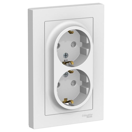 Розетка 2-м СП AtlasDesign 16А IP20 с заземл. защ. шторки в сборе бел. SE ATN000126 1240136 - фото 16761960