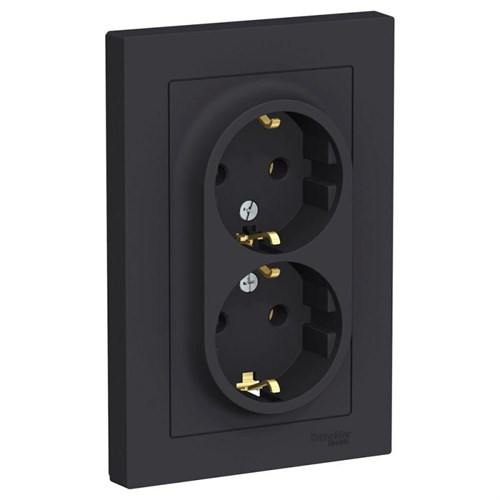 Розетка 2-м СП AtlasDesign 16А IP20 с заземл. в сборе карбон SE ATN001024 1240532 - фото 16761984