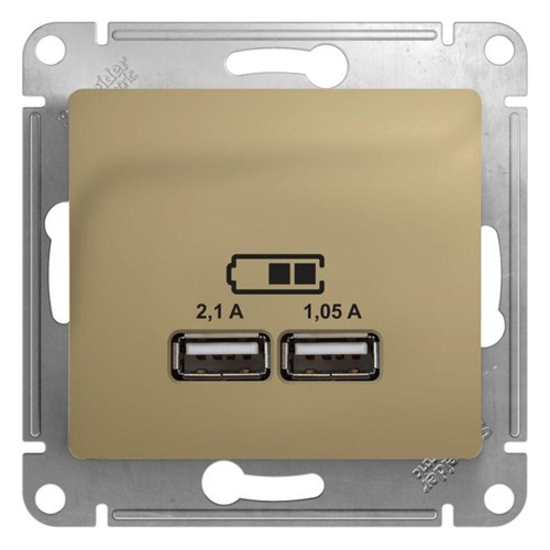 Розетка USB 2-м СП Glossa тип A+A 5В/2100мА 2х5В/1050мА механизм титан SE GSL000433 504572 - фото 16761992