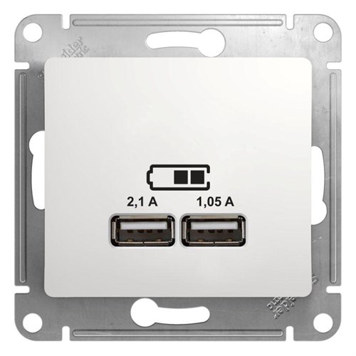 Розетка USB 2-м СП Glossa тип A+A 5В/2.1А 2х5В/1.05А механизм бел. SE GSL000133 504569 - фото 16761993