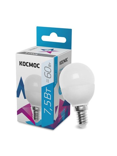 Лампа светодиодная 7.5Вт шар 4500К бел. E14 220В КОСМОС LkecLED7.5wGL45E1445 417258 - фото 16762294