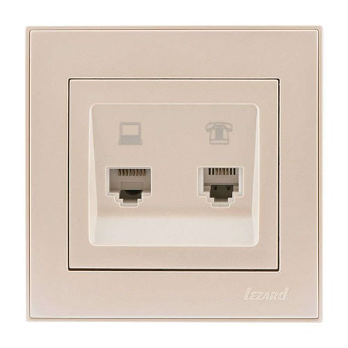 Розетка компьютерная + телефонная 2-м СП Rain RJ45 + RJ11 крем. LEZARD 703-0303-143 388727 - фото 16762470