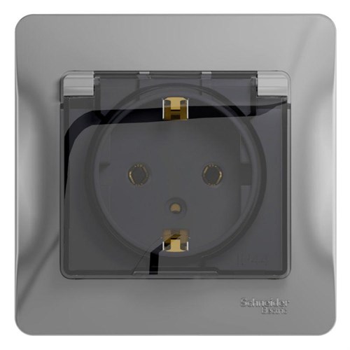 Розетка 1-м СП Glossa 16А IP20 с заземл. защ. шторки с крышкой в сборе алюм. SE GSL000346 1063749 - фото 16762685