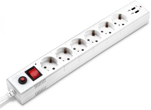 Удлинитель с сетевым фильтром 6х1.8м с заземл. 10А IP20 BU-SP1.8_USB_2A-W 2.2кВт CCA бел. BURO 992309 266672 - фото 16762779