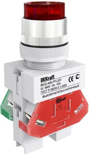 Выключатель кнопочный LED ABLFP ВК-22 d22мм 220В красн. DEKraft 25027DEK 262635 - фото 16762802