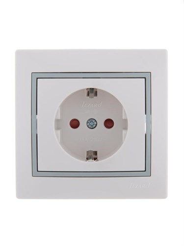 Розетка 1-м СП Mira 16А IP20 с заземл. защ. шторки с сер. вставкой керамика бел. LEZARD 701-0215-124 221931 - фото 16762837