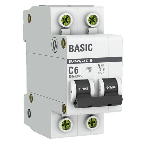 Выключатель автоматический модульный 2п C 6А 4.5кА ВА 47-29 Basic EKF mcb4729-2-06C 248313 - фото 16762901