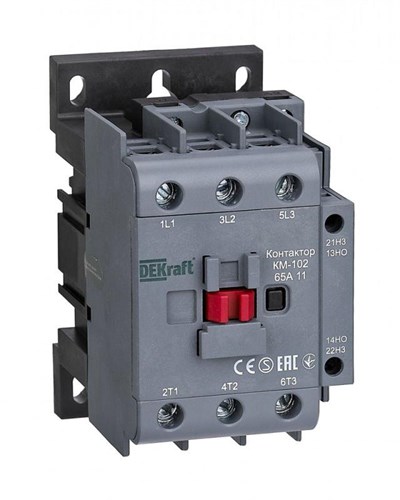 Контактор КМ-102 3п 65А кат. 230В AC 1НО+1НЗ AC-3 AC-4 DEKraft 22008DEK 122816 - фото 16763236