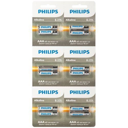 Элемент питания алкалиновый AAA/LR03 1.5В Entry отрывной набор (блист. 12шт) Philips Б0064646 1843202 - фото 16764251