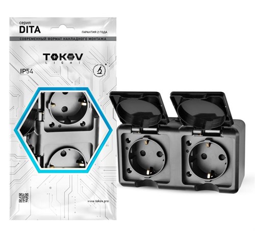 Розетка 2-м ОП Dita 16А IP54 250В с заземл. с крышкой карбон TOKOV ELECTRIC TKL-DT-R2Z-C14-IP54 1792454 - фото 16764438