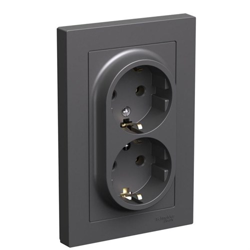 Розетка двойная AtlasDesign с заземл. 16А в сборе базальт SE ATN001424 1741192 - фото 16764506