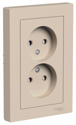 Розетка 2-м. AtlasDesign 16А без заземл. со шторками в сборе песочн. SE ATN001222 1712756 - фото 16764706