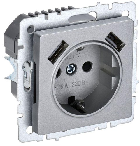 Розетка BRITE РЮш10-1-БрА 16А с USB A+A 2.1А с заземл. защ. шторки механизм алюм. IEK BR-R14-16-U21-D21-K47 1679766 - фото 16764780