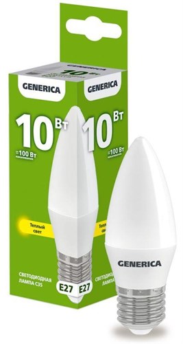 Лампа светодиодная C35 10Вт свеча 3000К E27 230В GENERICA LL-C35-10-230-30-E27-G 1647615 - фото 16764900