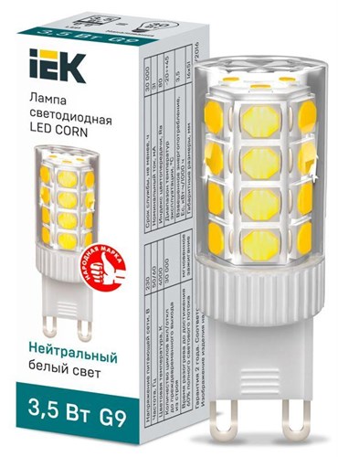 Лампа светодиодная Corn 3.5Вт капсульная 4000К нейтр. бел. G9 230В керамика IEK LLE-Corn-4-230-40-G9 1532215 - фото 16765238