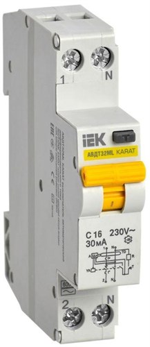 Выключатель автоматический дифференциального тока C 16А 30мА АВДТ32МL KARAT IEK MVD12-1-016-C-030 1396763 - фото 16765407