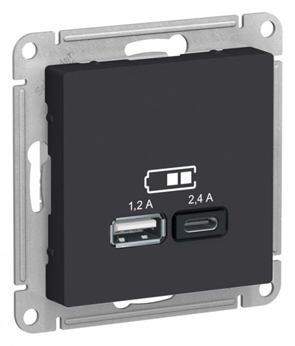 Розетка USB AtlasDesign тип A+C 5В/2.4А 2х5В/1.2А механизм карбон SE ATN001039 1340076 - фото 16765547