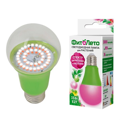 Лампа светодиодная LED-A60-15W/SPSB/E27/CL PLP30GR 15Вт A60 грушевидная прозрачная для растений спектр для рассады и цветения (упак. картон) Uniel UL-00004582 559377 - фото 16765621