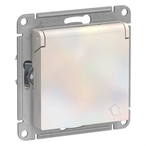 Розетка 1-м СП AtlasDesign 16А IP20 с заземл. защ. шторки с крышкой механизм жемчуж. SE ATN000446 1240286 - фото 16765954