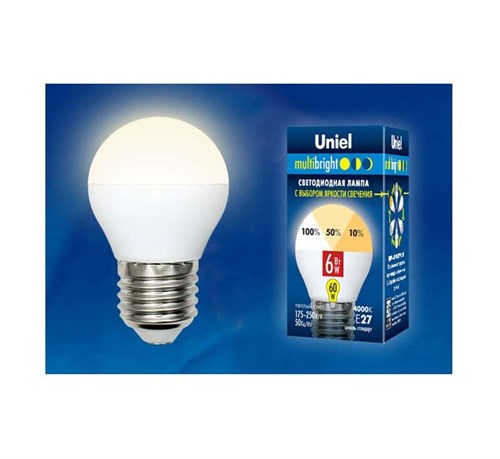 Лампа светодиодная LED-G45-6W/WW/E27/FR/MB PLM11WH Multibright 6Вт шар матовая 3000К тепл. бел. E27 100-50-10 (упак. картон) Uniel UL-00002377 485288 - фото 16766042