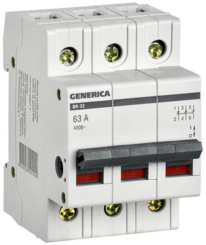 Выключатель нагрузки (мини-рубильник) 3п ВН-32 3Р 63А GENERICA MNV15-3-063 465342 - фото 16766191