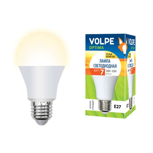 Лампа светодиодная LED-A60-7W/WW 7Вт грушевидная 3000К тепл. бел. E27 600лм 200-250В Volpe UL-00001064 413548 - фото 16766344