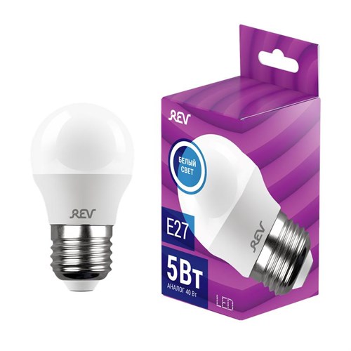 Лампа светодиодная LED-G45-E27-5Вт-4000K 5Вт шар 4000К нейтр. бел. E27 375лм 180-240В REV 32263 4 325390 - фото 16766598