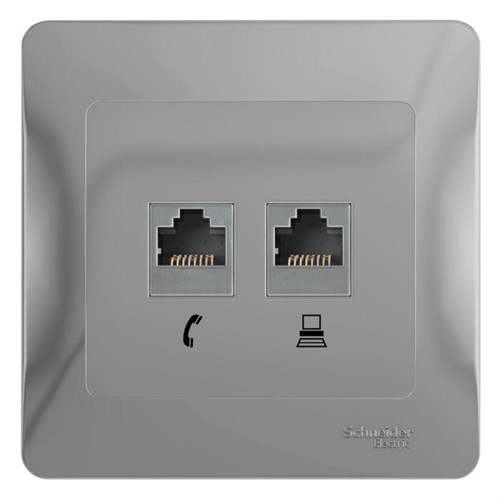 Розетка компьютерная + телефонная 2-м СП Glossa RJ45 + RJ11 кат.5E механизм алюм. SE GSL000385 1063759 - фото 16766695