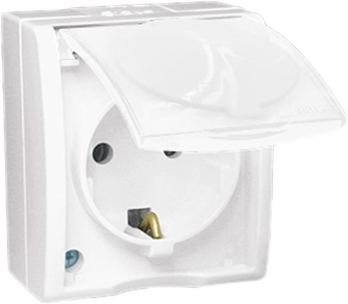 Розетка 1-м ОП Simon15 16А IP54 250В с заземл. с крышкой винт. клеммы бел. Simon 1594445-030 159971 - фото 16767099