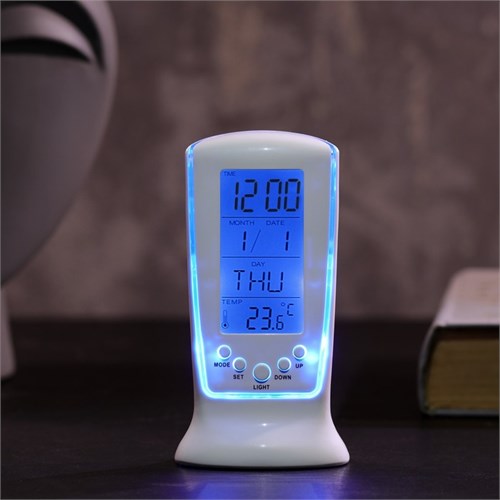 Будильник Luazon LB-02 "Обелиск", часы, дата, температура, подсветка, белый 835058 - фото 16775541