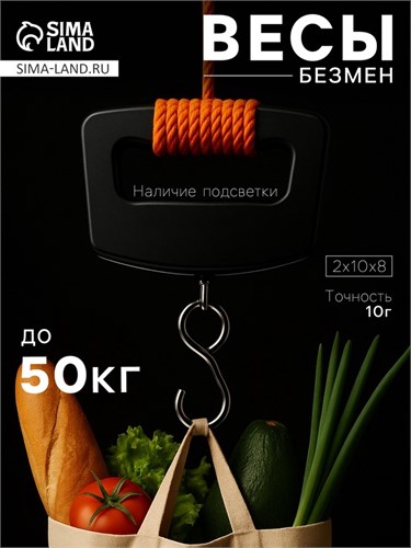 Весы-безмен Luazon LV-506, электронный, до 50 кг, точность до 10 г, подсветка, чёрный 1147000 - фото 16775788