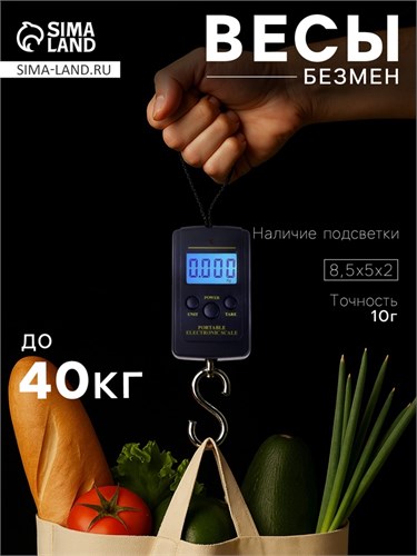 Весы-безмен Luazon LV-403, электронный, до 40 кг, точность до 10 г, подсветка, тёмно-синий 1146998 - фото 16775797