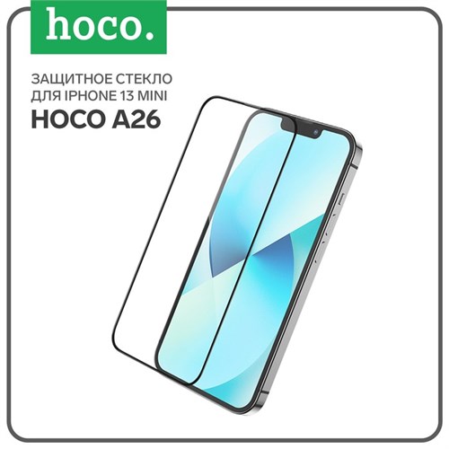 Защитное стекло Hoco A26, для iPhone 13 mini, с защитной сеткой для микрофона, черная рамка 7687074 - фото 16787483