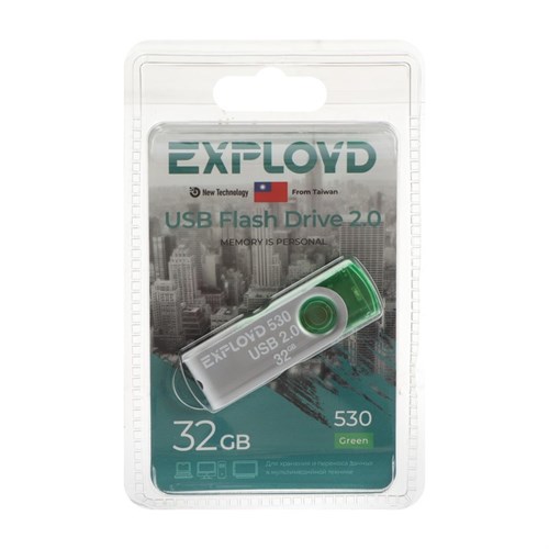 Флешка Exployd 530, 32 Гб, USB2.0, чт до 15 Мб/с, зап до 8 Мб/с, зелёная 9560857 - фото 16789141