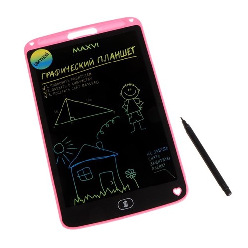 Графический планшет для рисования и заметок LCD Maxvi MGT-02С, 10.5”,цветной дисплей,розовый 9549124 - фото 16789382